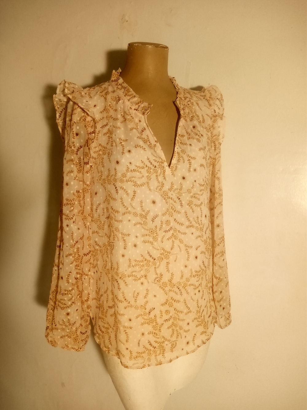 LOFT Cream Blouse with Gold Floral Print